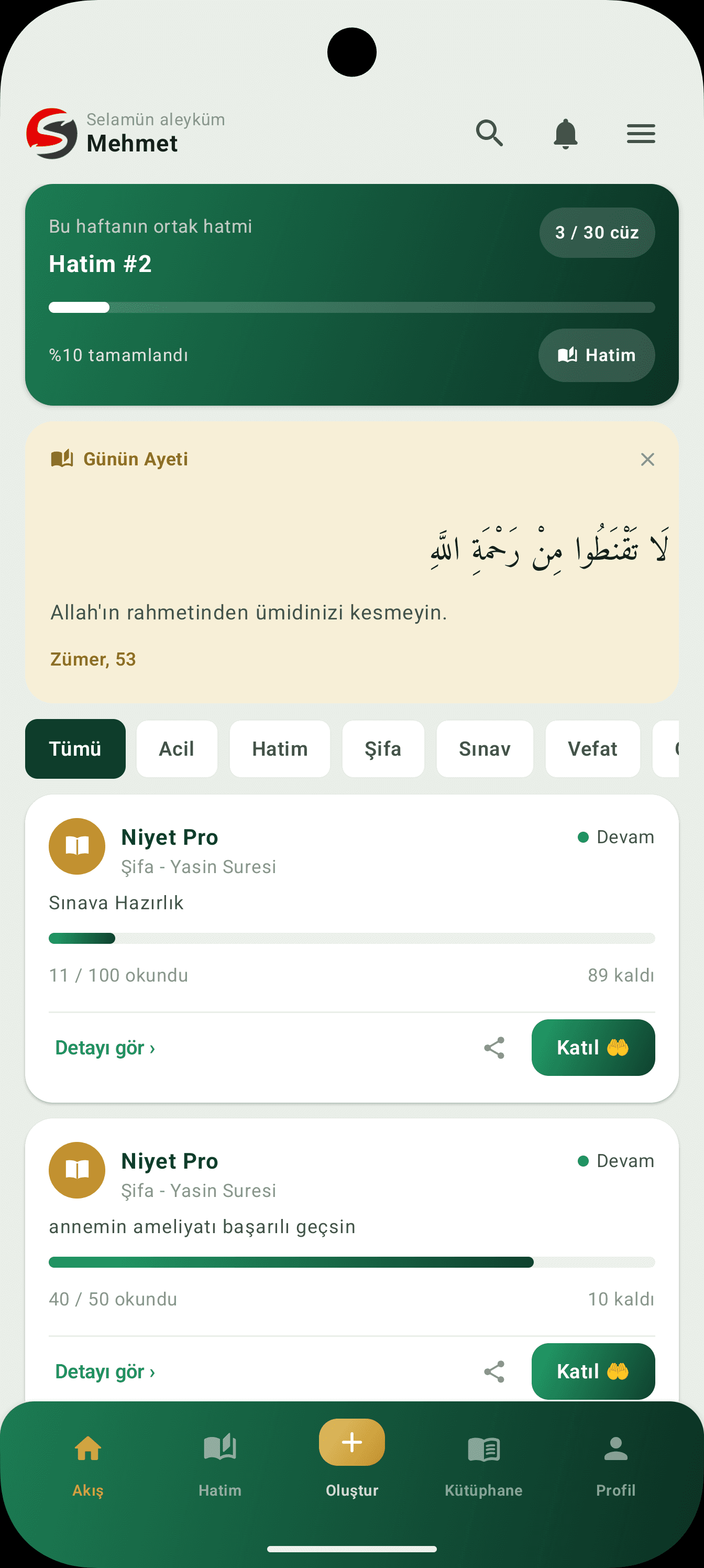 Niyet Pro ekranı 1